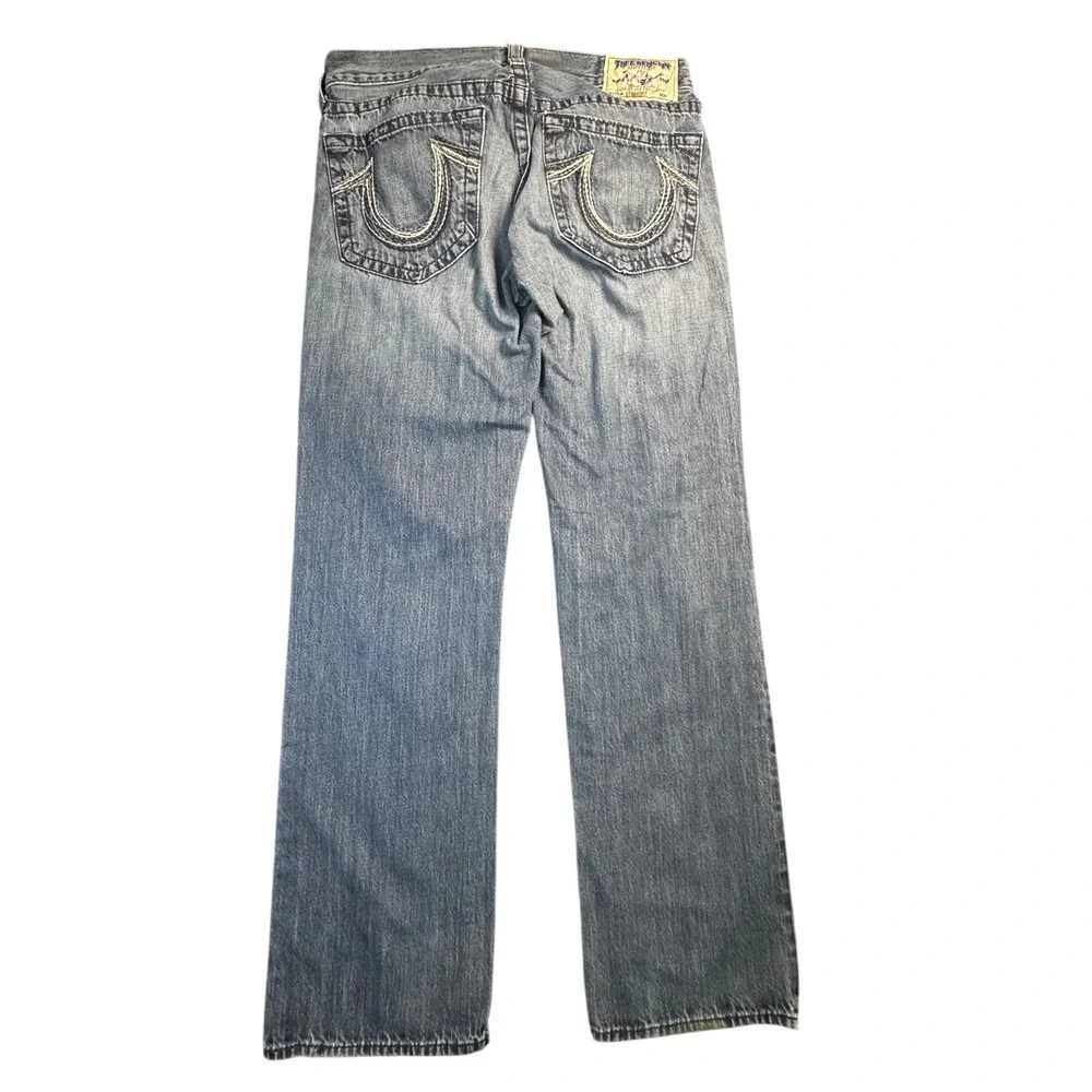 True Religion Ricky Straight Jeans Men 34 Blue Medium Wash Made in USA Horseshoe